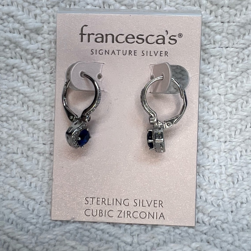 francesca's / signature sterling silver cubic zirconia blue accent earrings